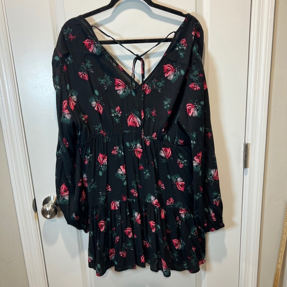 A New Day Womens Mini Dress Floral Tiered Black L